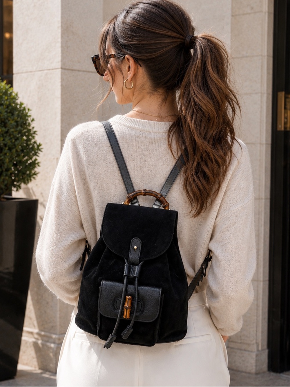 black mini gucci backpack Gucci | Bags | Gucci Mini Black Suede Bamboo Handle Backpack Vtg 9x9x3